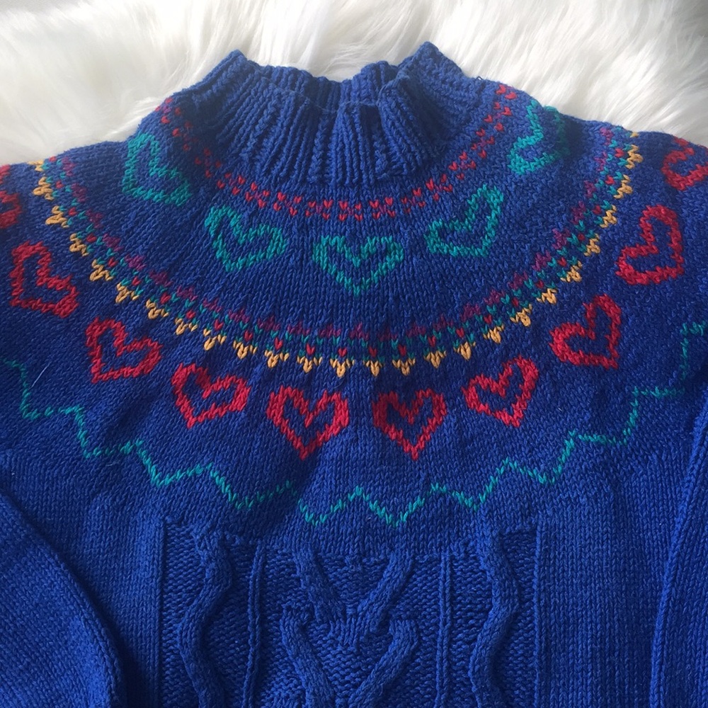 💙Vintage Mock Heart Collar Tacky Holiday Sweater - Picture 2 of 5
